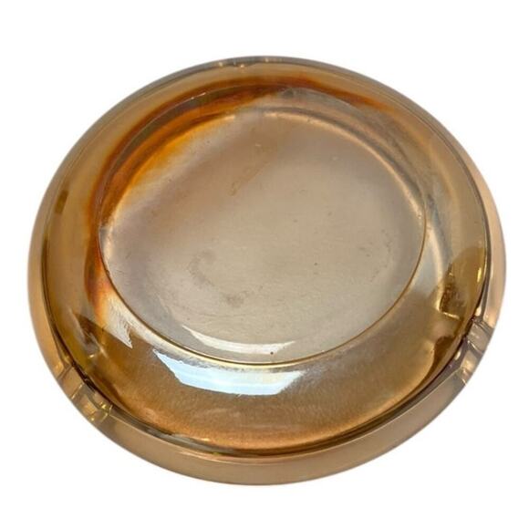 Vintage MCM Iridescent Marigold/Yellow Carnival Glass Ashtray - Picture 3 of 3